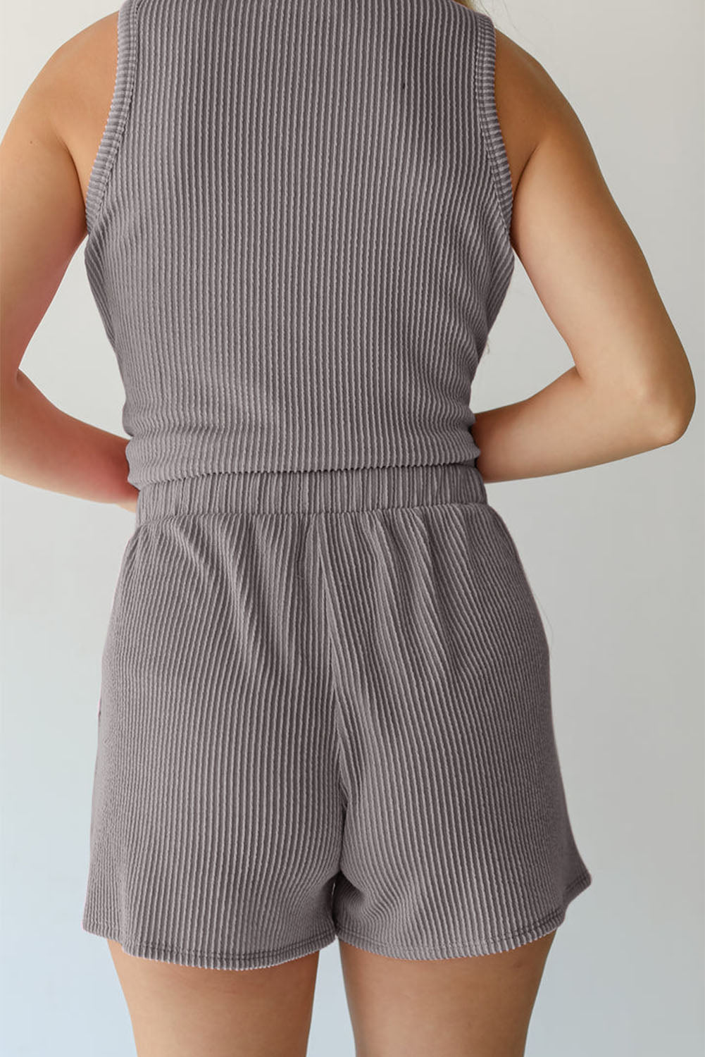 Ribbed Sleeveless Top and Pocketed Shorts Set
