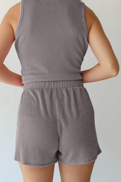 Ribbed Sleeveless Top and Pocketed Shorts Set