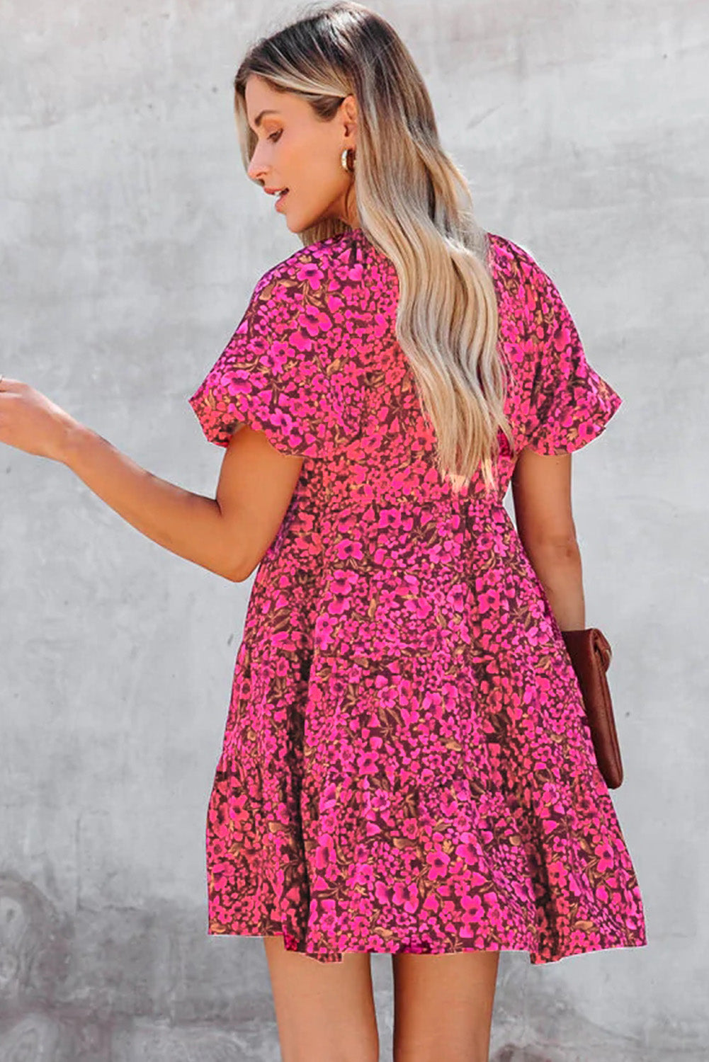Floral Print Tiered Ruffle Sleeve V Neck Boho Top