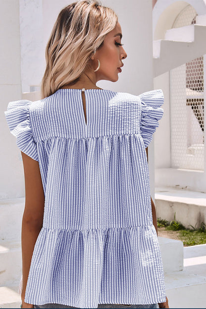 Striped Ruffle Tiered Sleeveless Shirt