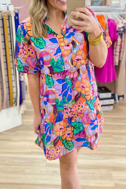 Multicolor Floral Print Ruffle Sleeveless Smocked Blouse