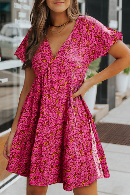 Floral Print Tiered Ruffle Sleeve V Neck Boho Top