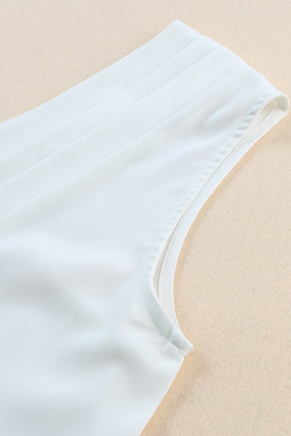 Pleated Backless V Neck Sleeveless Shirt