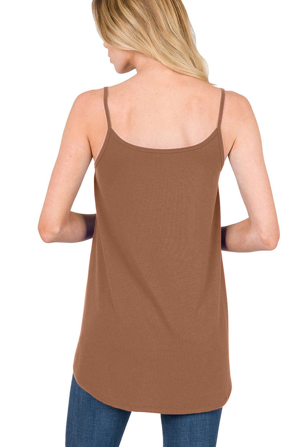 Clay Spaghetti Strap V-Neck Flowy Tunic Cami Top