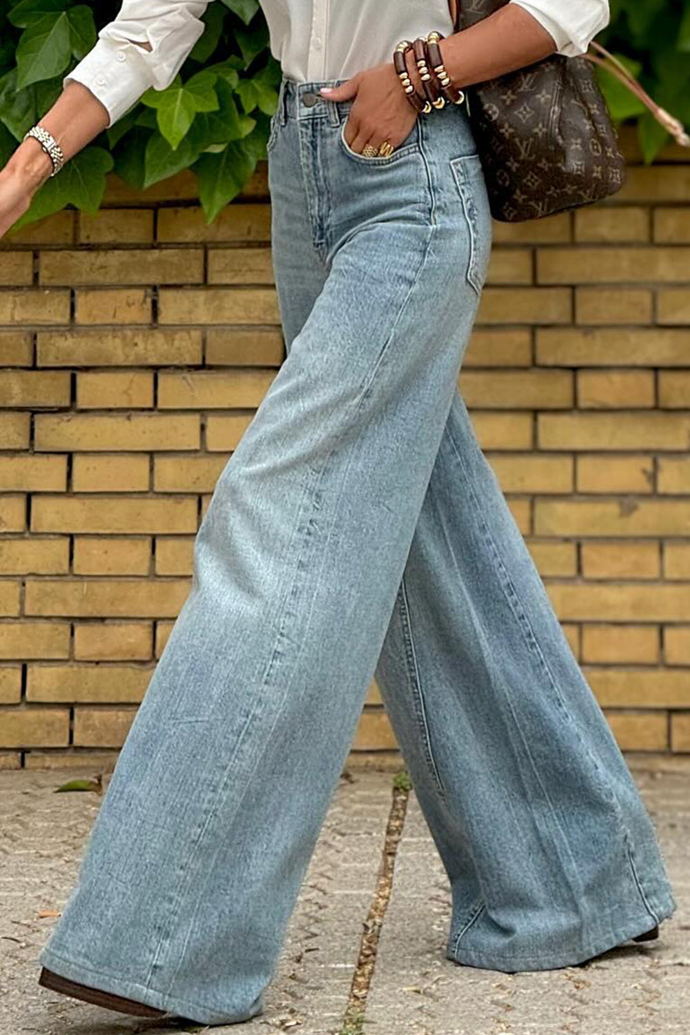 Blue Acid Wash Flared Leg Jeans
