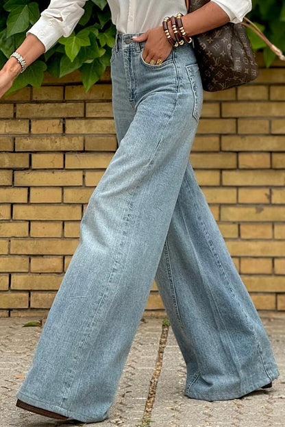 Blue Acid Wash Flared Leg Jeans