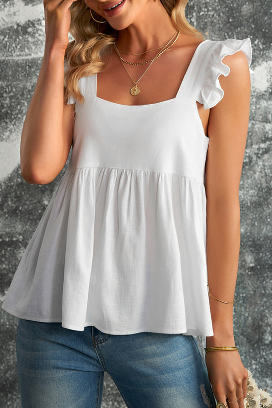 Casual Flutter Shoulder Babydoll Sleeveless Shirt