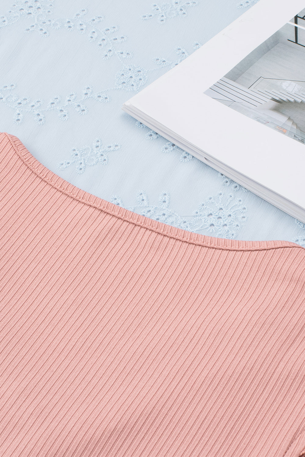 Crochet Cap Sleeve Ribbed V Neck Summer Top