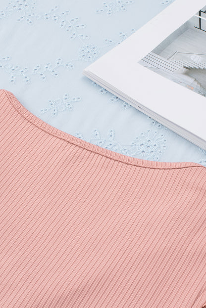 Crochet Cap Sleeve Ribbed V Neck Summer Top