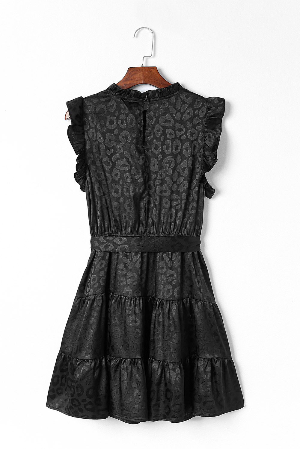 Rosy Satin Jacquard Sleeveless A-Line Leopard Print Dress