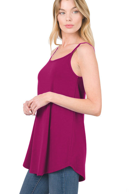 Clay Spaghetti Strap V-Neck Flowy Tunic Cami Top