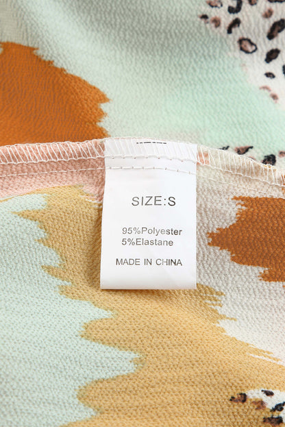 Multicolor Abstract Print Boho Ruffle Puff Sleeve Blouse