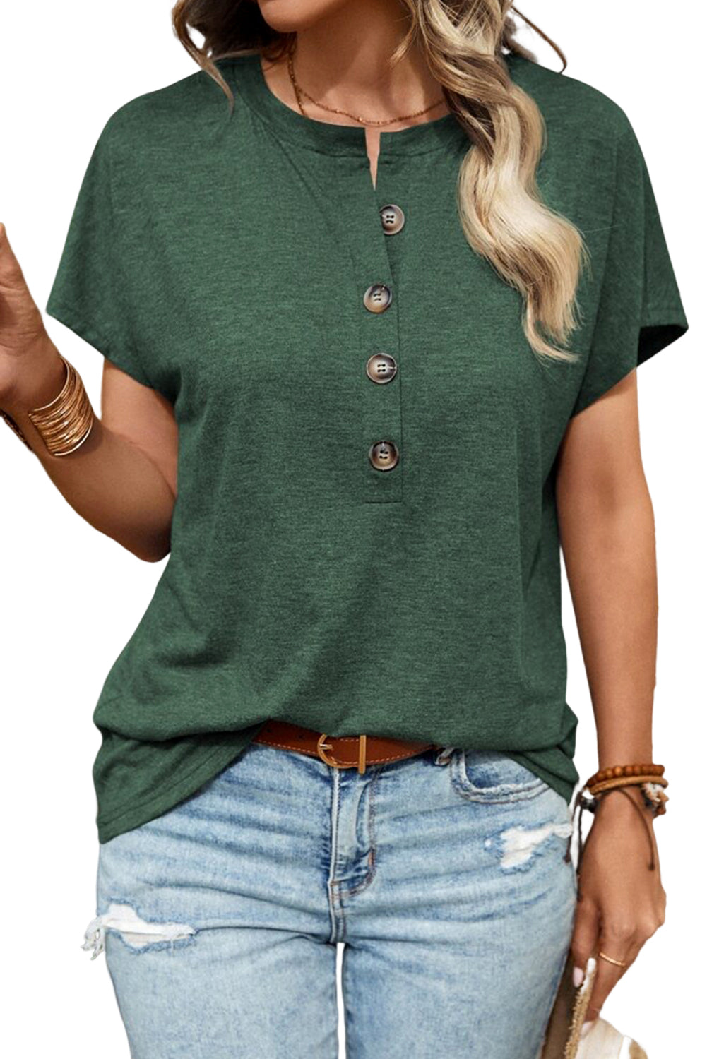 Basic Button Neck T Shirt