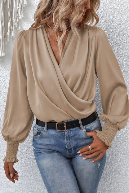 Drape V Neck Long Sleeve Blouse for Women