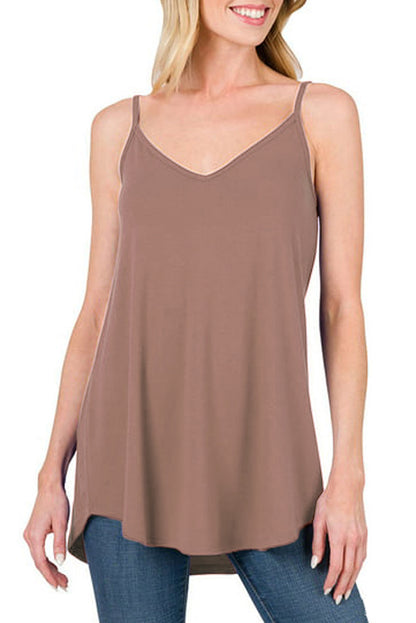 Clay Spaghetti Strap V-Neck Flowy Tunic Cami Top