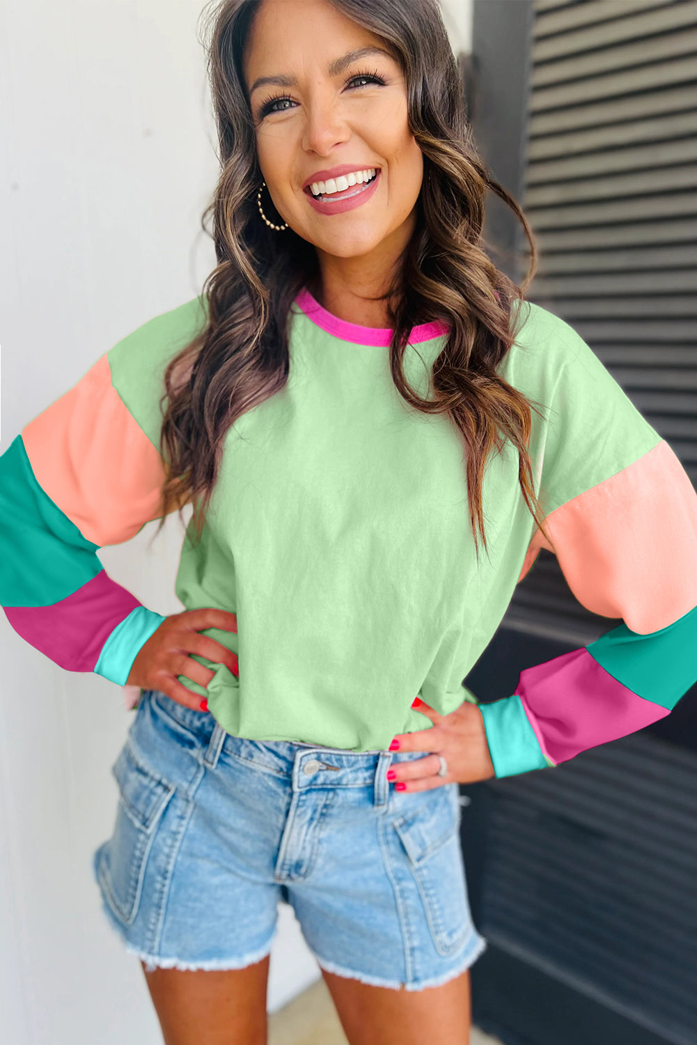 Multi Color Block Sleeve Loose Fit Top
