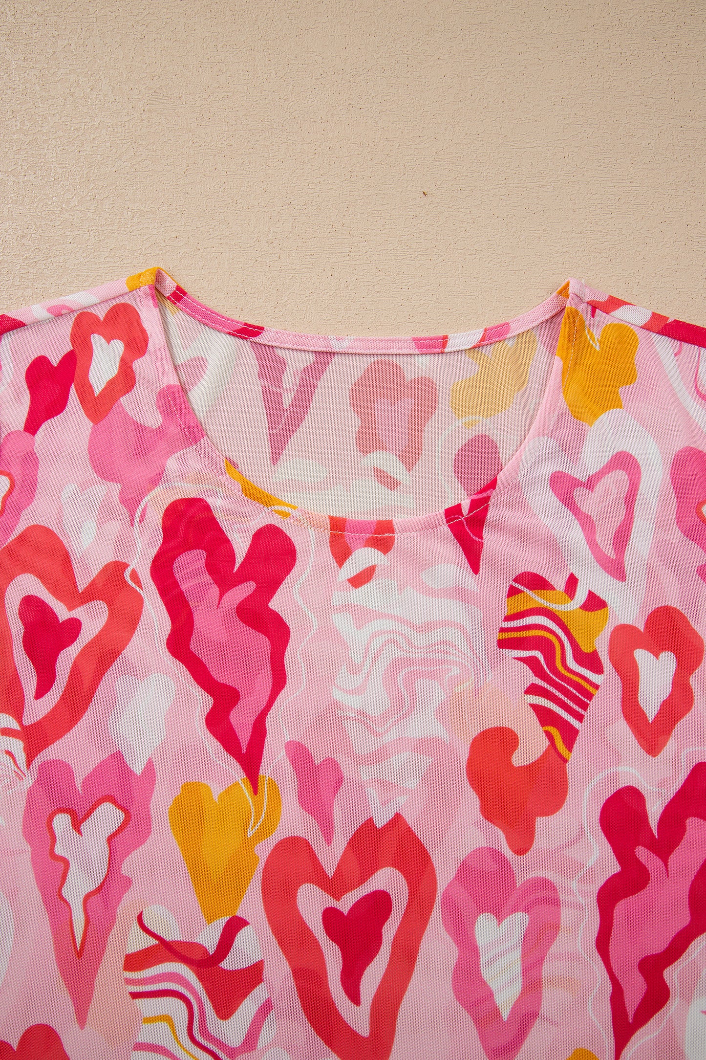 Rose Valentine Heart Mesh Long Sleeve Top