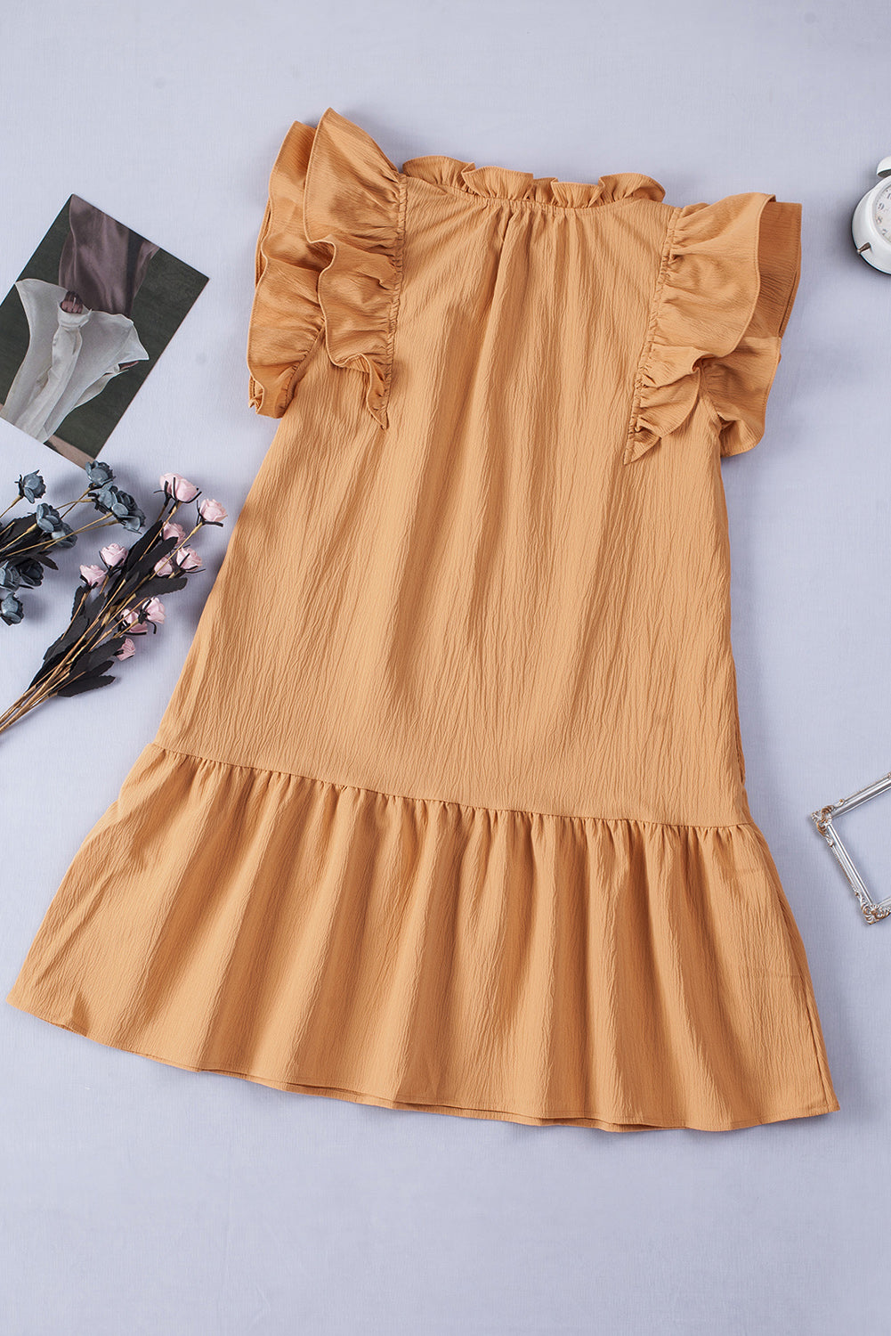 Tiered Ruffled Drawstring V Neck Short Dress With Pockets