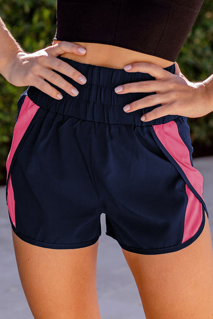 Dark Blue Casual Smocked Elastic Waist Athletic Shorts