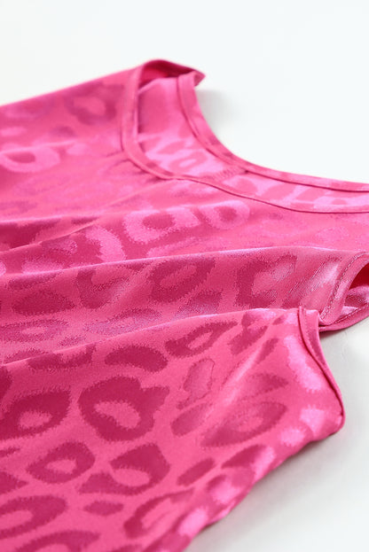 Rosy Satin Jacquard Sleeveless A-Line Leopard Print Dress