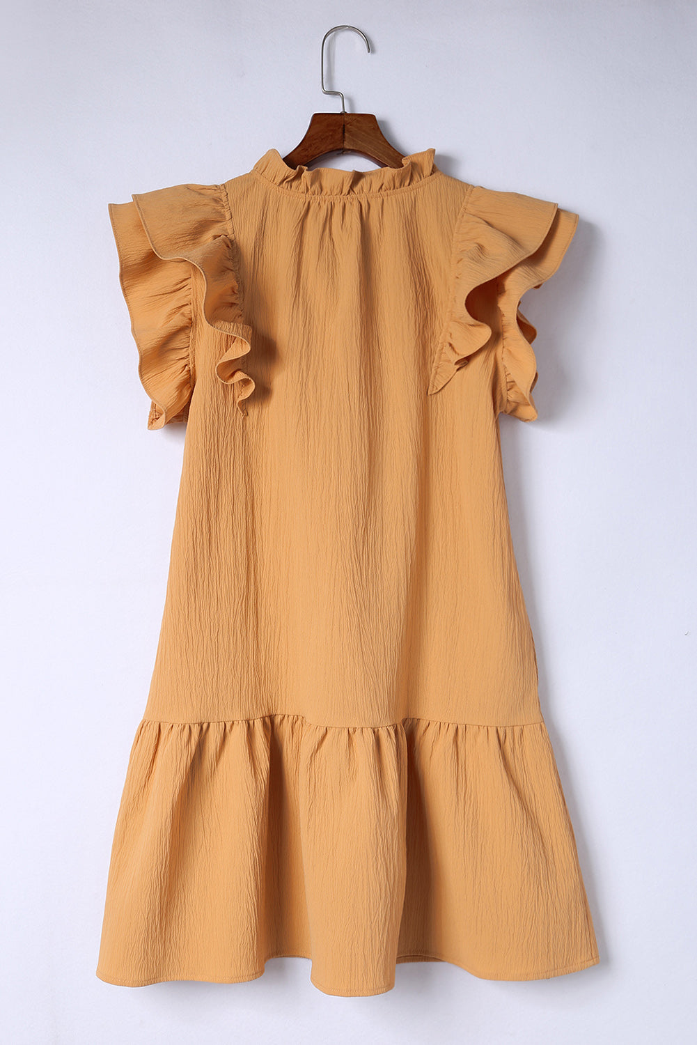 Tiered Ruffled Drawstring V Neck Short Dress With Pockets