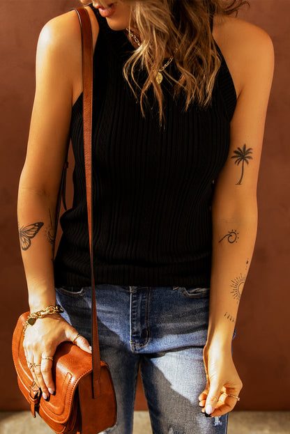 Casual Crew Neck Knit Crop Tank Top