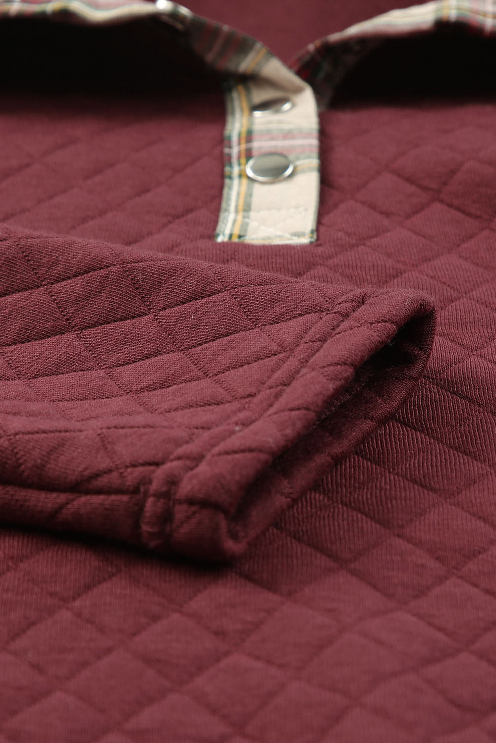 Plaid Geometric Texture Trim Buttons Neck Sweatshirt