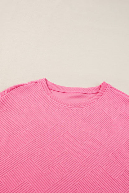 Gray Textured Loose Fit T Shirt & Drawstring Pants Set