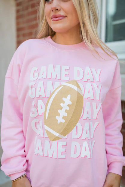 Pink GAME DAY Football Print Casual Sweatshirt