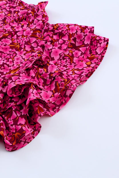 Floral Print Tiered Ruffle Sleeve V Neck Boho Top