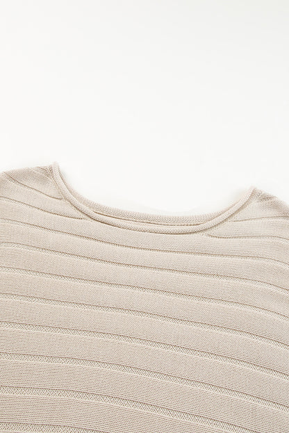 Brown Ribbed Knit Exposed Seam Dolman Sweater