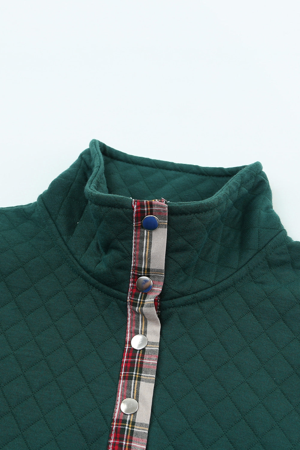 Plaid Geometric Texture Trim Buttons Neck Sweatshirt