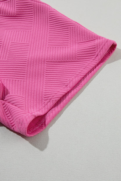 Apricot 2Pcs Solid Textured Drawstring Shorts Set