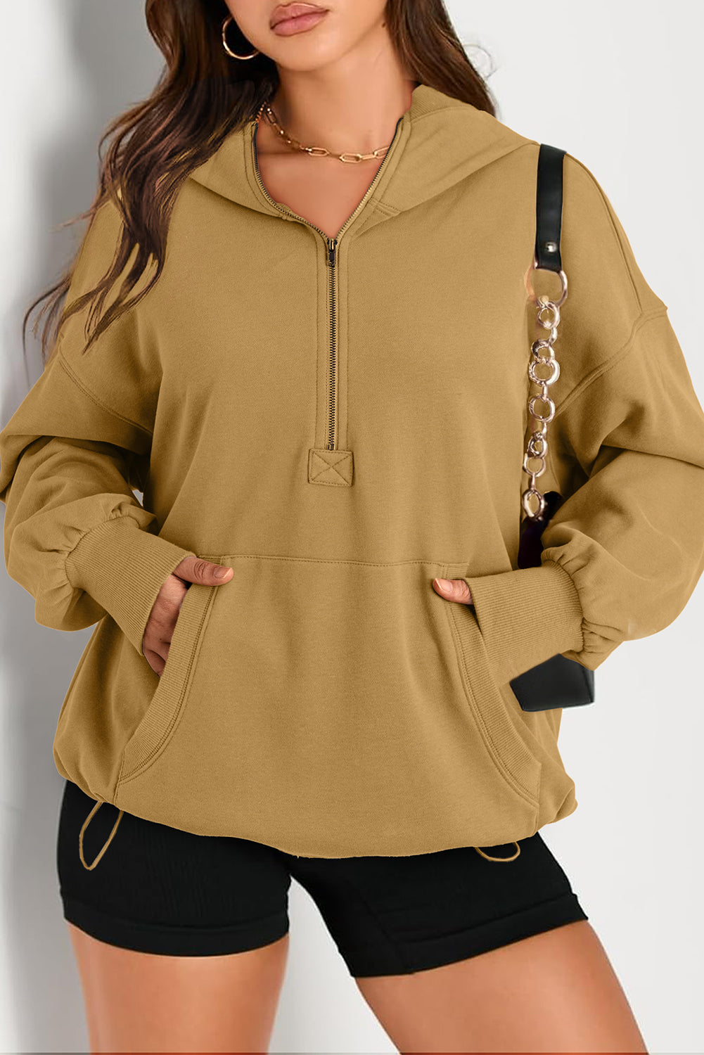 Kangaroo Pocket Half Zipper Oversized Hoodie