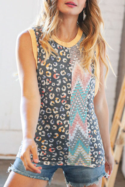 Multicolor Color Block Exposed Seam Casual V Neck Tank Top