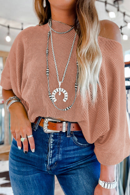 Apricot Boatneck Batwing Sleeve Cording Top