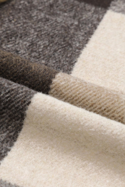 Khaki Plaid Colorblock Button Down Flap Pocket Long Shacket