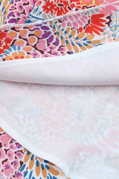 Multicolor Floral Print Smocked Cuffs Long Sleeve Blouse