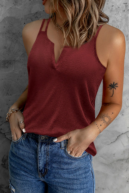 Plain Casual Split V Neck Tank Top for Women