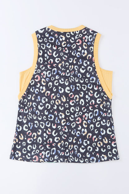 Multicolor Color Block Exposed Seam Casual V Neck Tank Top