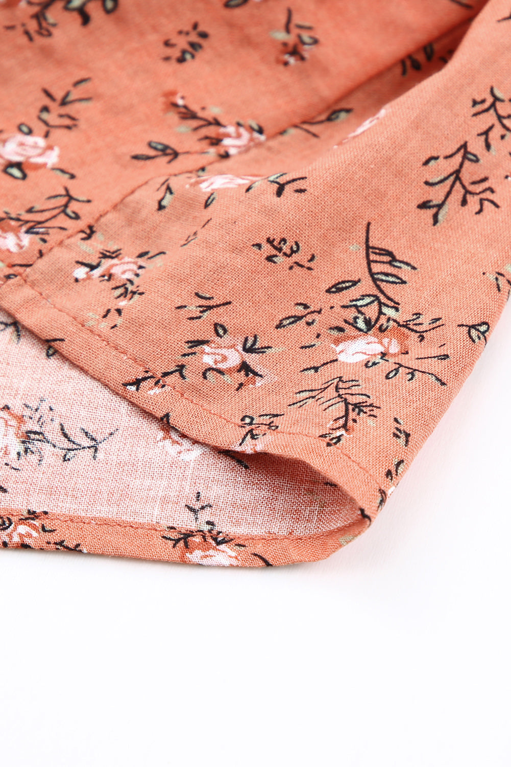 Floral Print Smocked Neck Flounce Sleeveless Shirt