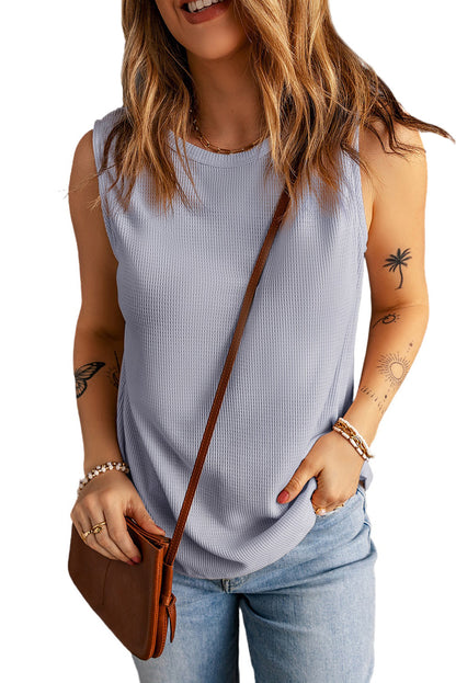 Crew Neck Basic Waffle Tank Top