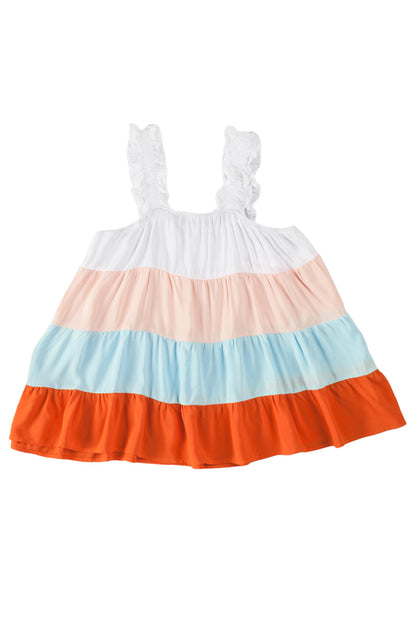 Multicolor Frill Tiered Colorblock Casual A-line Dress