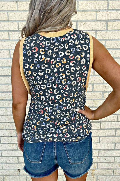 Multicolor Color Block Exposed Seam Casual V Neck Tank Top