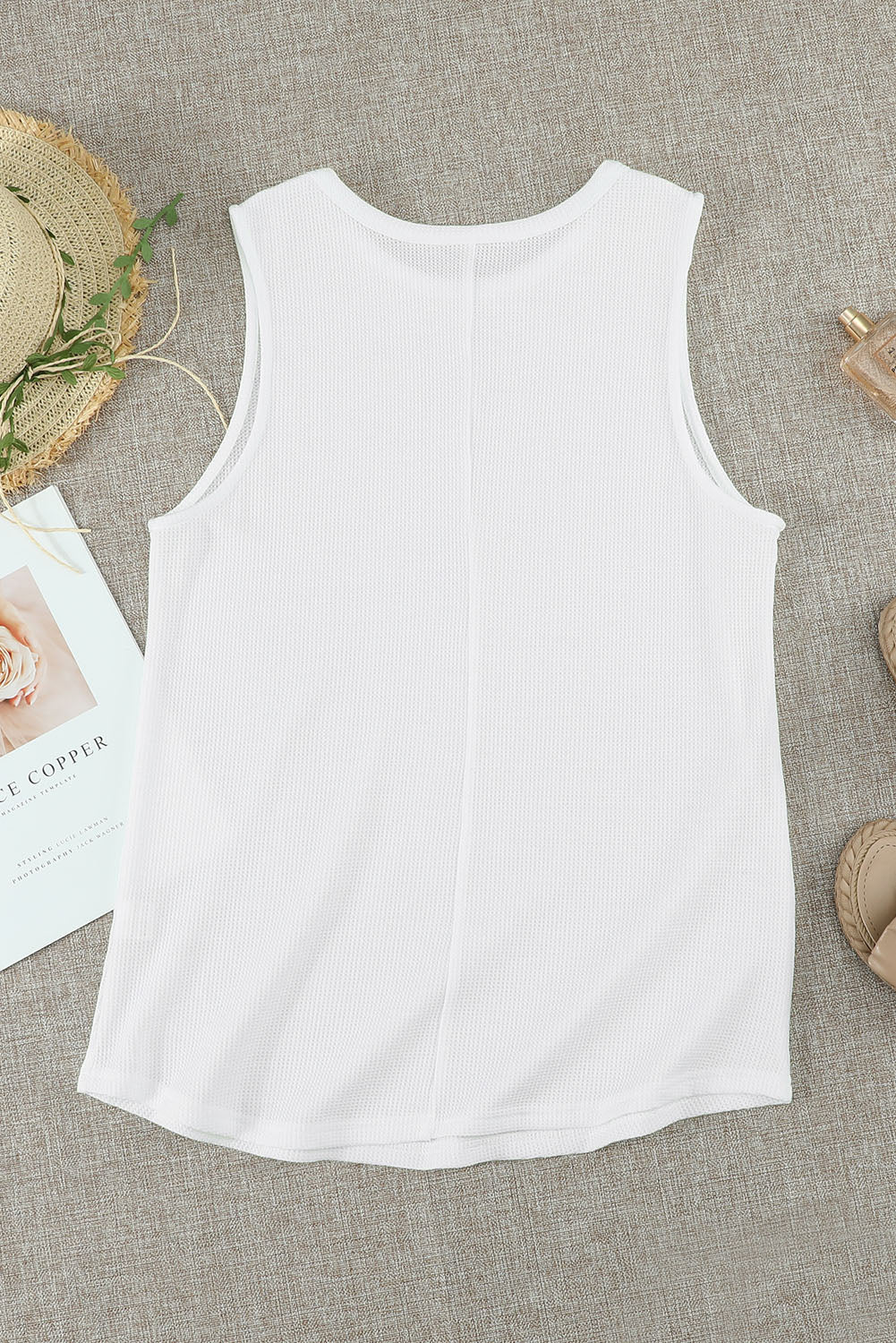 Crew Neck Basic Waffle Tank Top