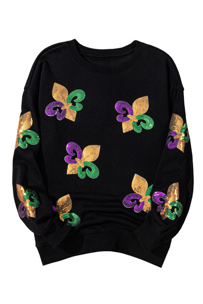 Sequin MARDI GRAS Graphic Pullover Sweatshirt