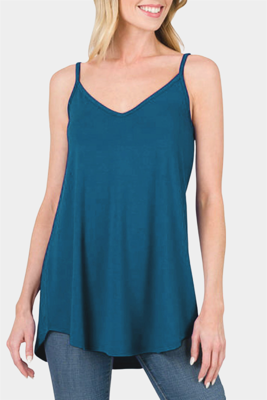 Clay Spaghetti Strap V-Neck Flowy Tunic Cami Top