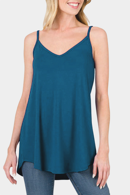 Clay Spaghetti Strap V-Neck Flowy Tunic Cami Top