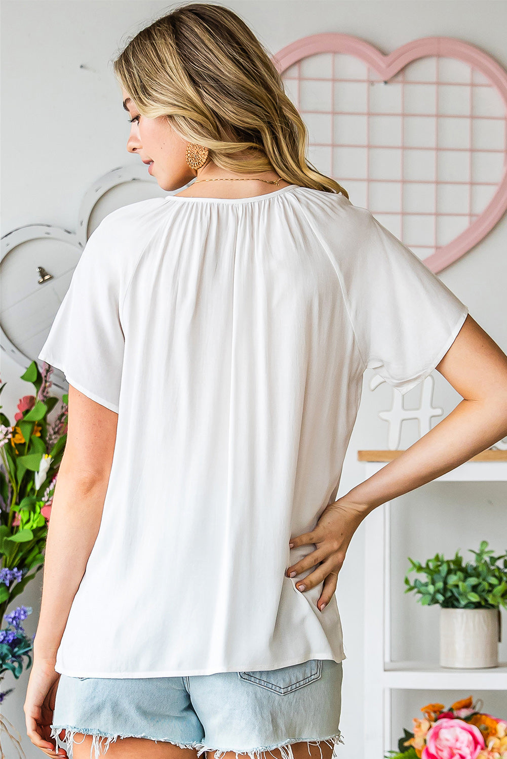 Floral Embroidered Boho Ruffle Puff Sleeve Blouse