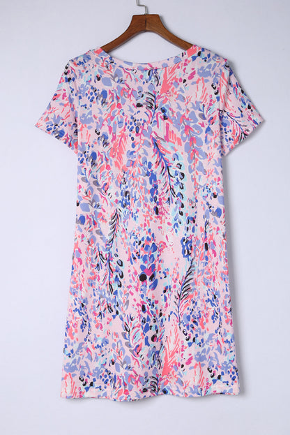 Abstract Print Wrap V Neck Flutter Sleeve Mid Length Summer Dress